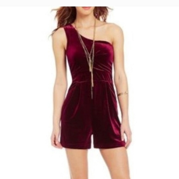 velvet one shoulder jumpsuit